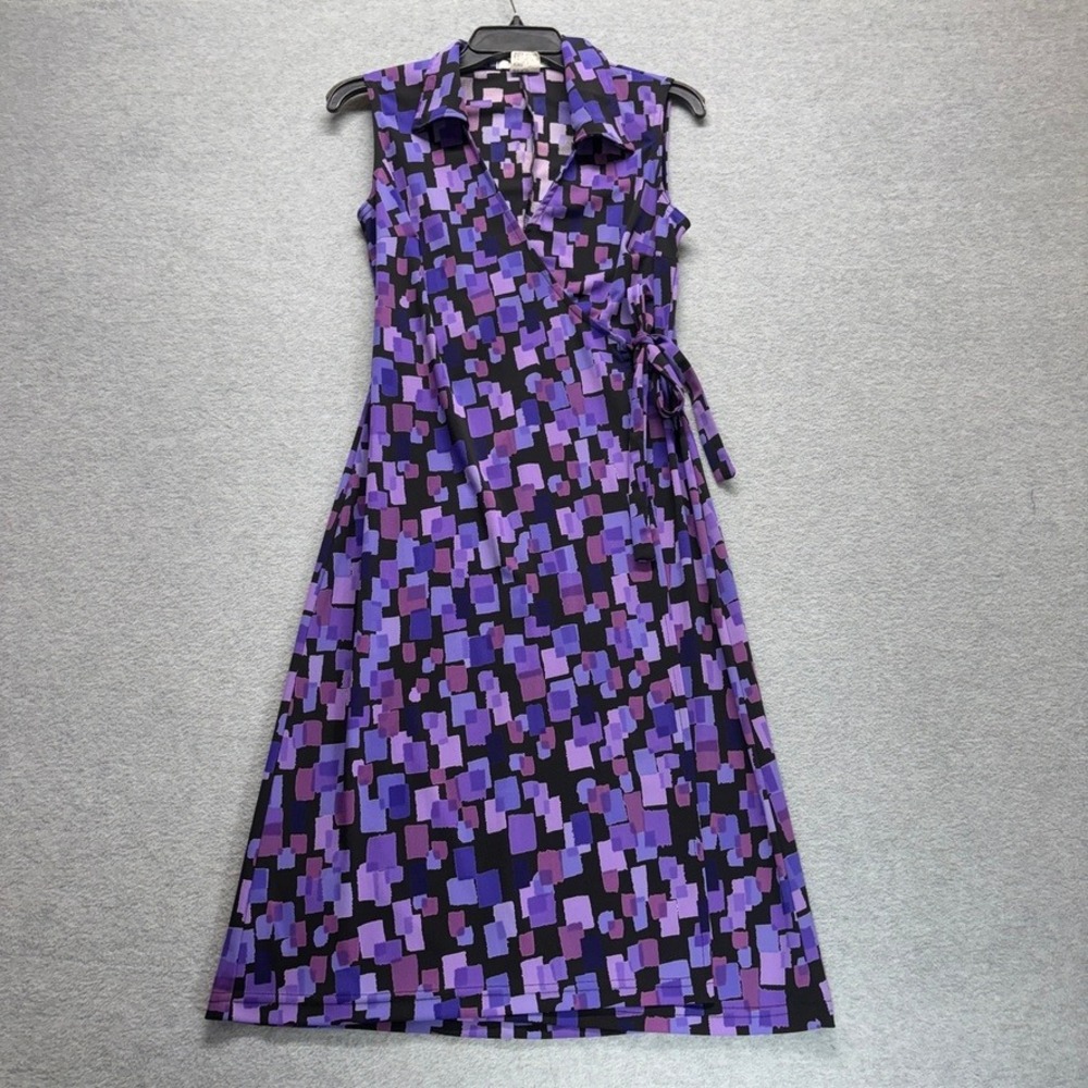 Vintage La Belle Dress Womens Medium Purple Wrap Sleeveless Geometric